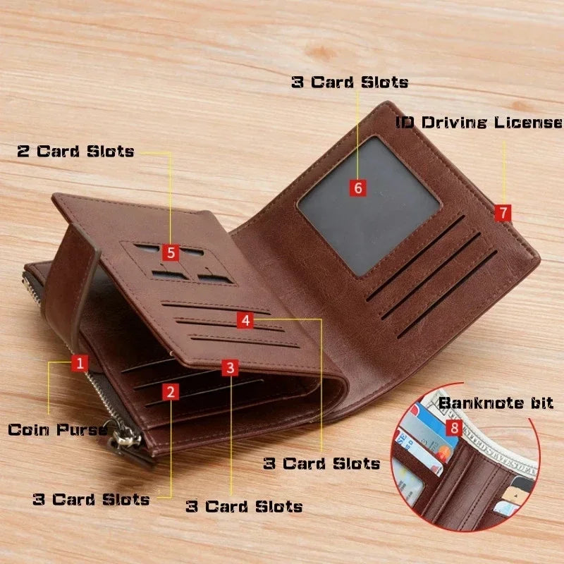 Leather Men’s Wallet Luxury Mens Purse Male Zipper Card Holders with Coin Pocket Rfid Wallets Gifts for Men Money Bag