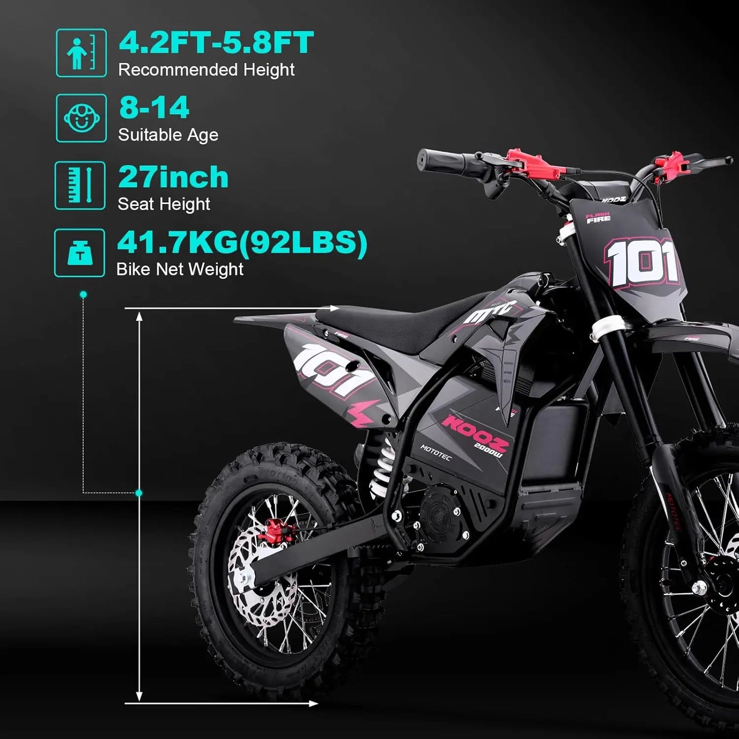 HP115E 40MPH 60V 3000W Electric Dirt Bike for Teens, Electric Motorcycle Ebike with L-ion Battery, 14"/12" Tires,, Customized