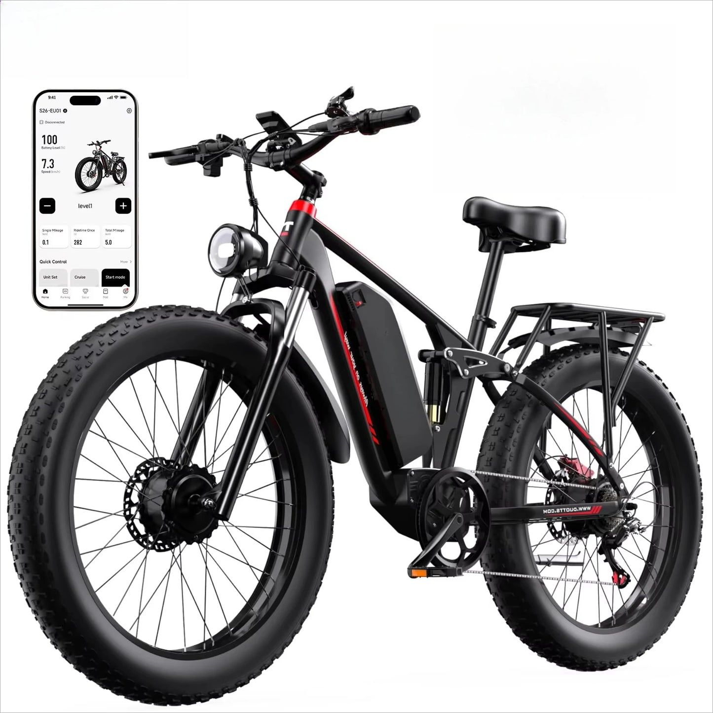 EU   S26 Dual Motor Electric Bicycle Fat Tire 48V 20AH Battery Ebike All Terrain Mountain Bike