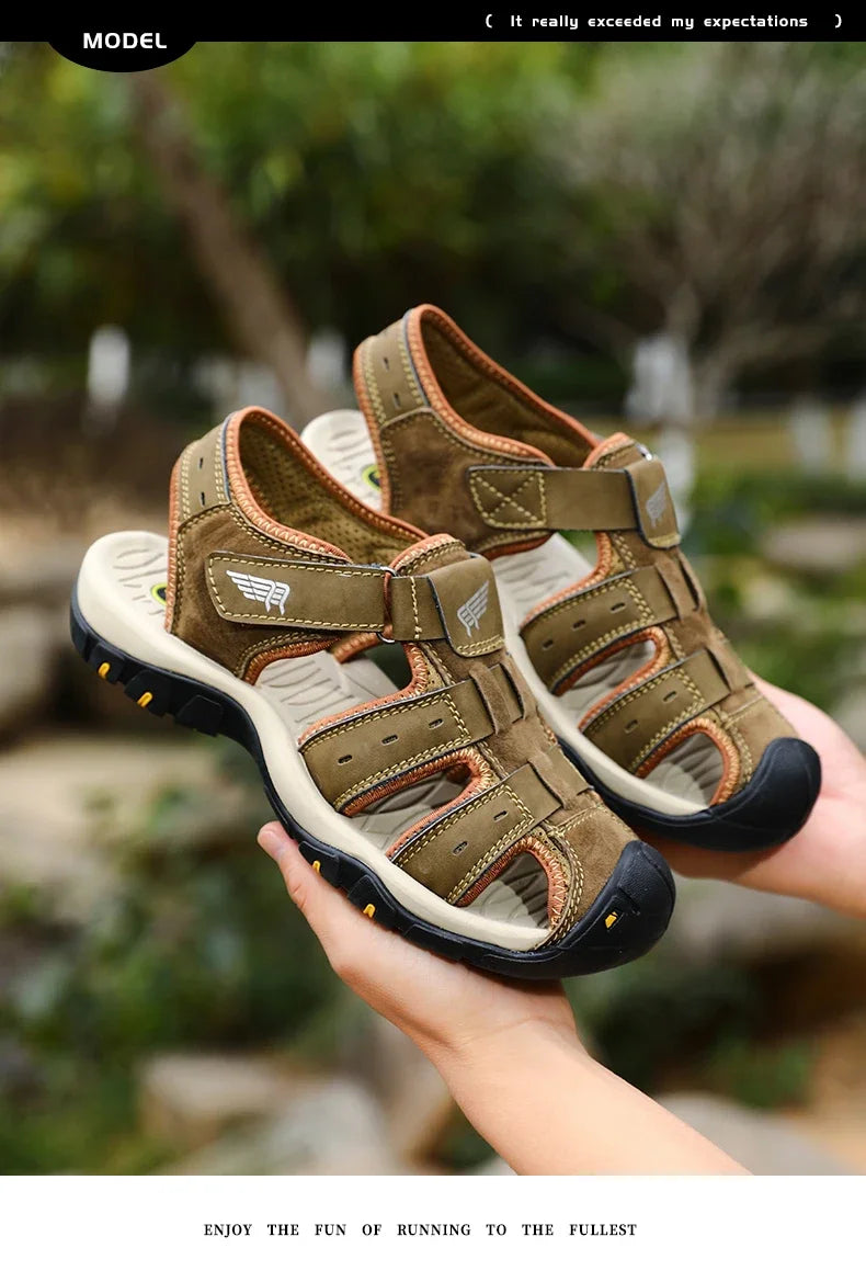 2025 New Fashion Men's Sandals Summer Soft Beach Sandals Comfortable Genuine Leather Men Sandals Outdoor Non-slip Wading Shoes