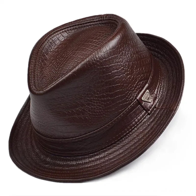 Male High Quality Genuine Leather Sheepskin Formal hat Gentleman Cow Skin Short Brim Yellow Brown Top Hat Male Shows Gentleman