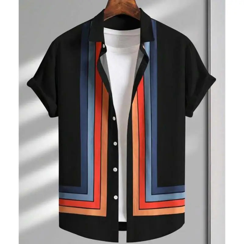 Simple Shirts For Men 3d Stripe Printed Men'S Clothing Loose Oversized And Blooms Casual Short Sleeved Daily Street Tops