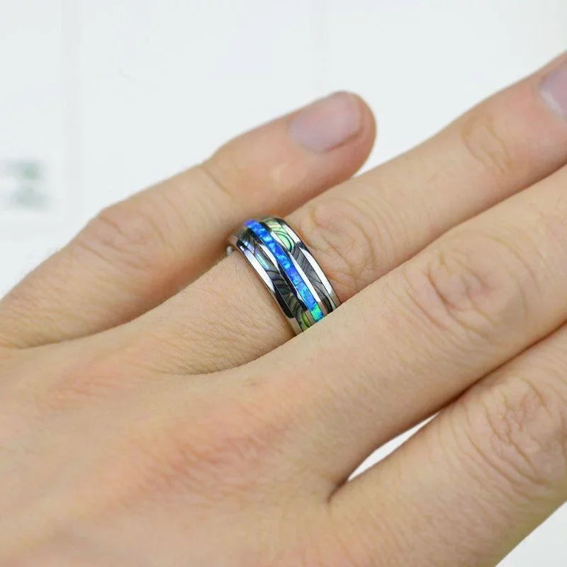 Fashion Viking Tree Of Life Stainless Steel Abalone Shell Rings For Men Odin Norse Viking Rune Rings Retro Amulet Jewelry Gift