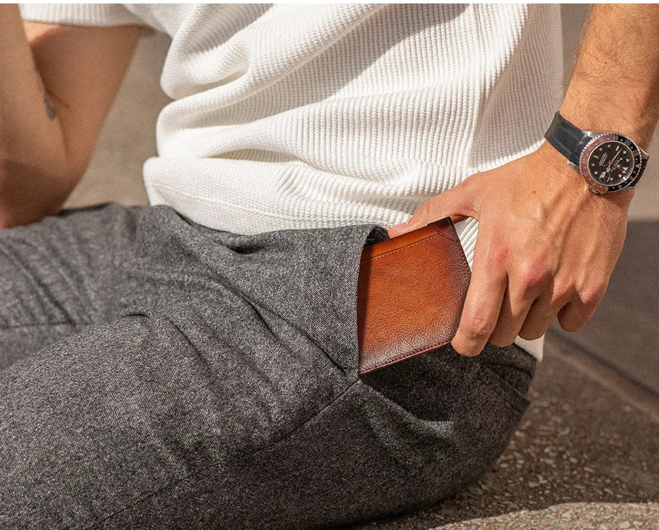 HUMERPAUL Slim Soft Real Leather Wallet for Men RFID Blocking Bifold Multi-card Card Holder ID Purse Male Thin Front Pocket