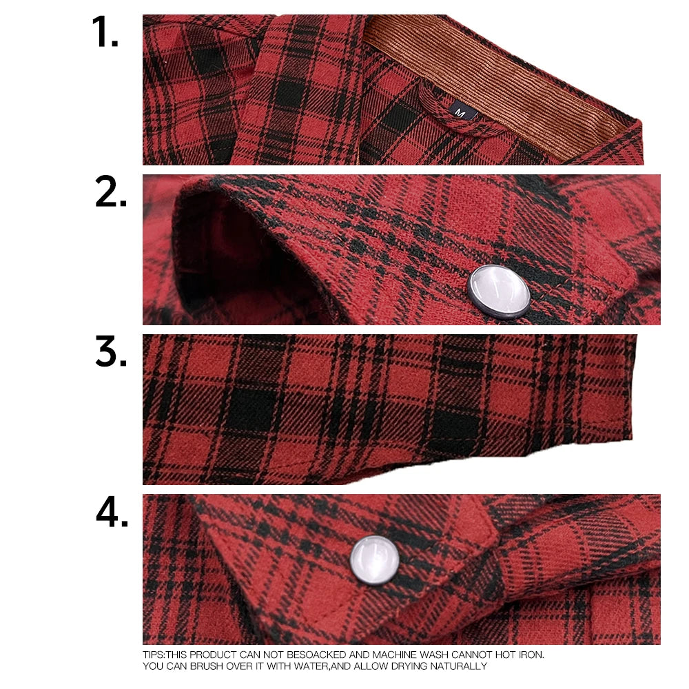 Men's Shirts Spring Flannel Long Sleeve Plaid Checkered Brushed Casual Western Cowboy Pearl Snap Shirt Popular Clothes US Size