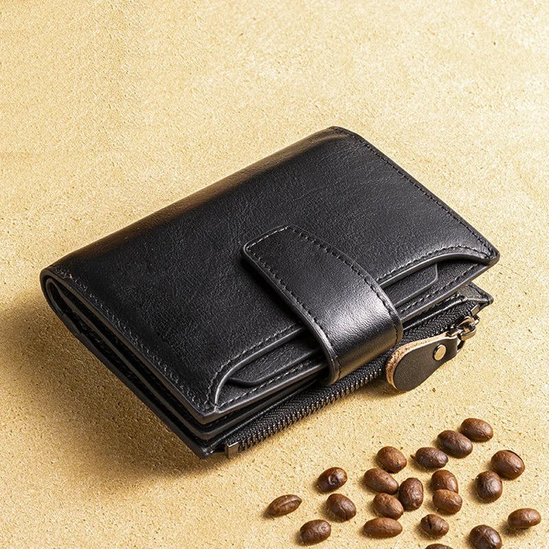 Short Genuine leather Wallet for Man Daily Real Cow Leather Purse 2025 New Boys RFID Card Holder Coin Purse