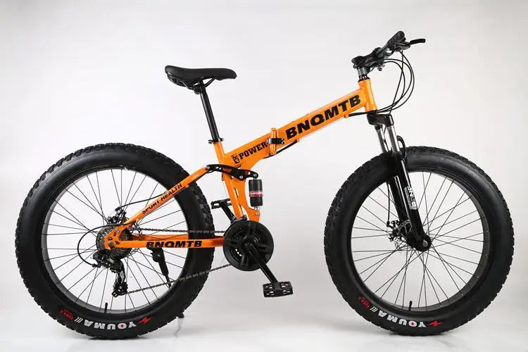 Folding Snow Mountain Bike High Carbon Steel Frame Dual Disc Brakes Soft Tail Design 4.0 Tire Width Wheels 7-Speed