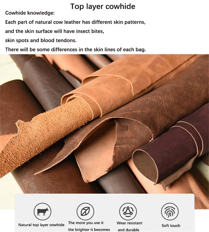 Retro Handmade Leather Wallet for Ladies Top Layer Cowhide Men's Short Wallet Wiping Color Buckle Bag Vertical Credit Card Bag