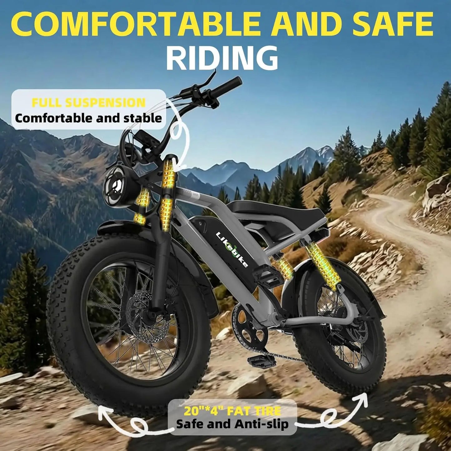 3000W Fat Tire Electric Mountain Bike 40MPH 48V Removable Battery 7-Speed Full Suspension Offroad Adult, Custom