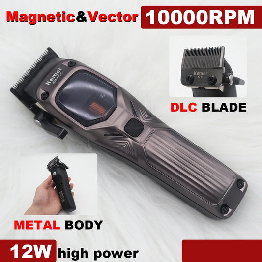 KEMEI KM-1726 Hair Clippers Men Professional with DLC Blade 10000RPM Magnetic Vector Motor Professional Hair Cutting Machine