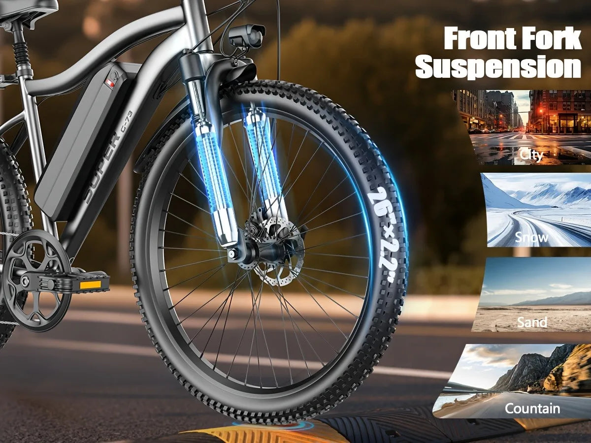 UPlee G73 Adults Electric Bike 740W Motor Electric Bicycle 48V 13AH removable battery e bike 26"Tire Mountain Electric Dirt Bike
