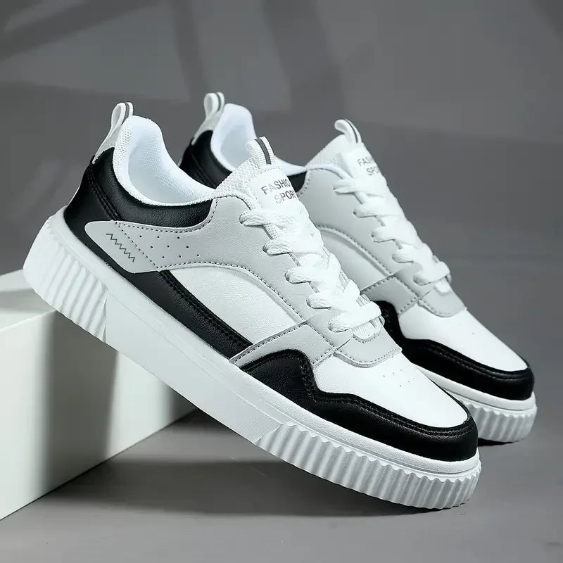 White Sneakers for Men New Casual Shoes PU Leather Tennis Shoe Non Slip Athletic Shoes Breathable Comfort Walking Shoes