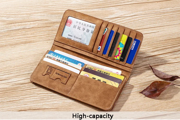 Long Men's Wallet Retro Casual Brand Wallet Korean Version Clutch Large Capacity Frosted Card Holder