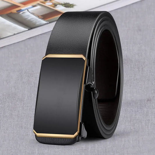 120cm Men Belts Automatic Buckle Belt Formal Faux Leather Adjustable Long-lasting Men Business Belt Casual Buises for Jeans