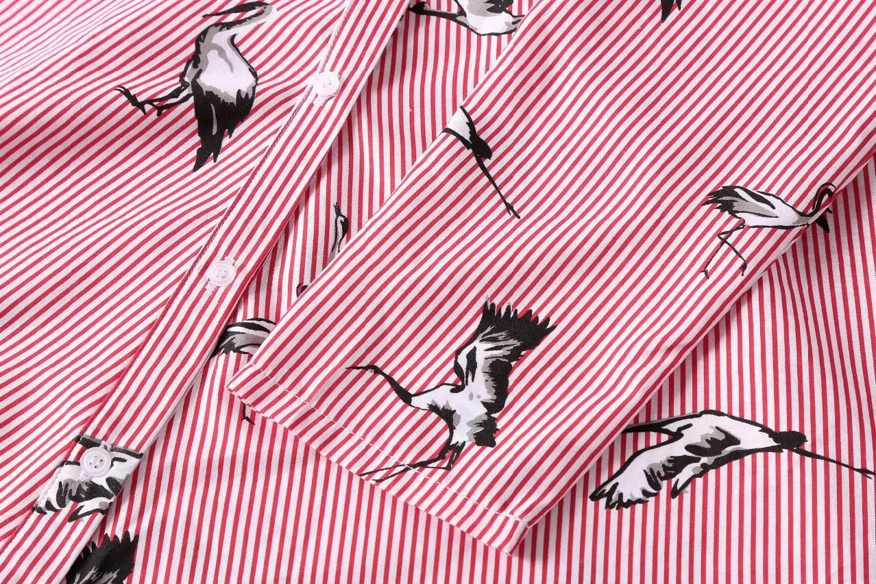 European and American women's clothing popular long-sleeved women's clothing striped shirt dress single-breasted belt