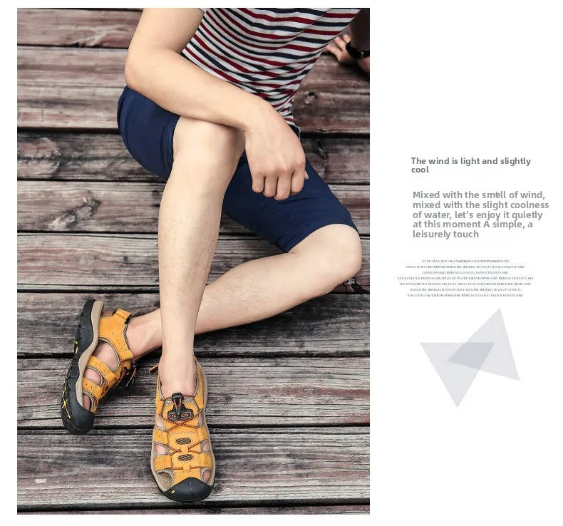 Men Sandals Summer New Large Size Outdoor Casual Beach Shoes Anti Slip Durable Breathable Toe Cover Sandals244