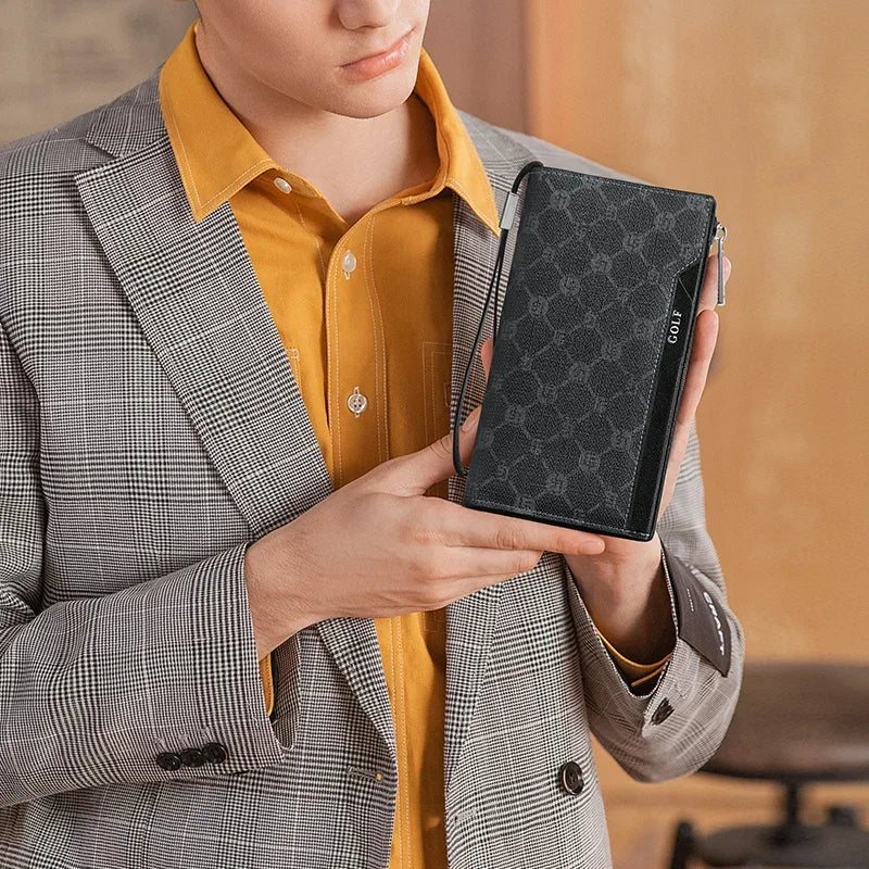 GOLF Long Wallet for Men Leather Male Clutch Bag Purse Wallet Wrist Bag Credit Card Organizer Hand Bags Money Clip Minimalist