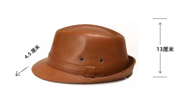 Genuine Leather Cowhide Formal Hat Gentleman Cowhide Short Brim Black/Brown Top Hat Male Shows Gentleman Air Vent Fedora