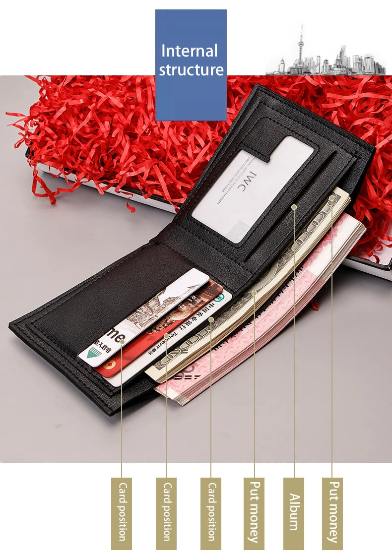 Men's Checkered PU Leather Wallet - Multi Card Slot, Business Style, Solid Color, Ideal Gift for Men