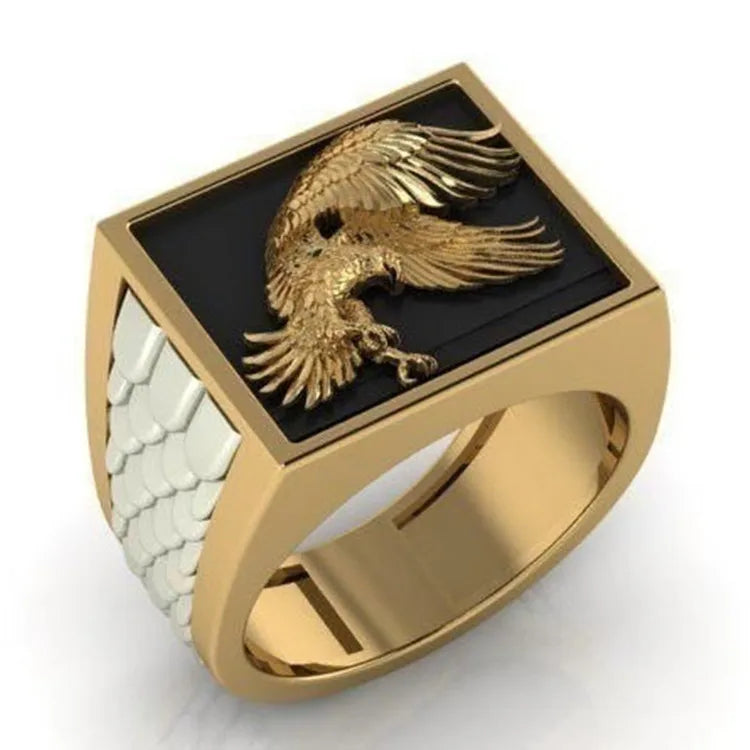 Eagle Collection ! Domineering Metal Eagle Men's Ring Punk Style Enamel Animal Male Rings Jewelry Hand Accessories Size 6-13