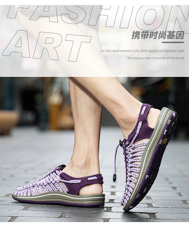 Summer Men Sandals Weaving Design Beach Sandals Breathable Casual Flat Roman Mens Shoes Outdoor Couples Sandals