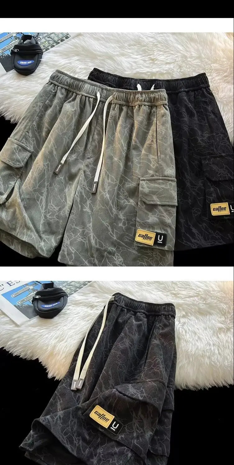 Working Shorts Men's 2025 New Summer Trendy American Functional Pants Loose Straight Five-point Pants Short Shorts for Man Jeans