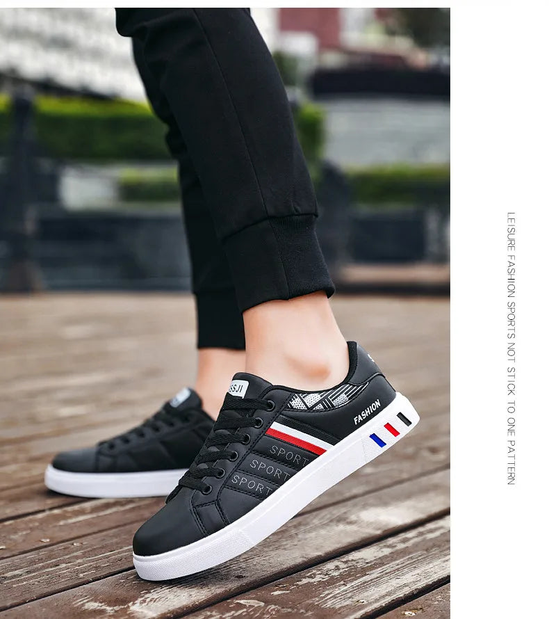 Men's Casual Sports Shoes for Men Lightweight PU Leather Sneakers  Breathable Mens Flat WhiteTennis Shoes