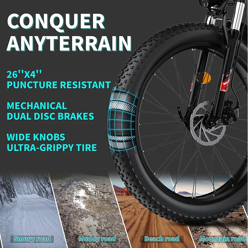 QNQ Electric Bike for Adults 1000W Electric Bicycle 48V 15AH E Bike 26" Fat Tire Mountain 31mph Dual Shock Absorber Ebike