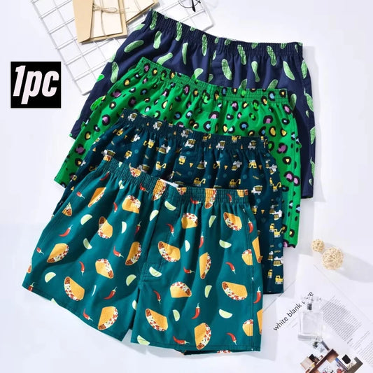 1PC 100% cotton men's underwear soft comfortable men's underwear men's shorts home loose elastic men's printed pants breathable