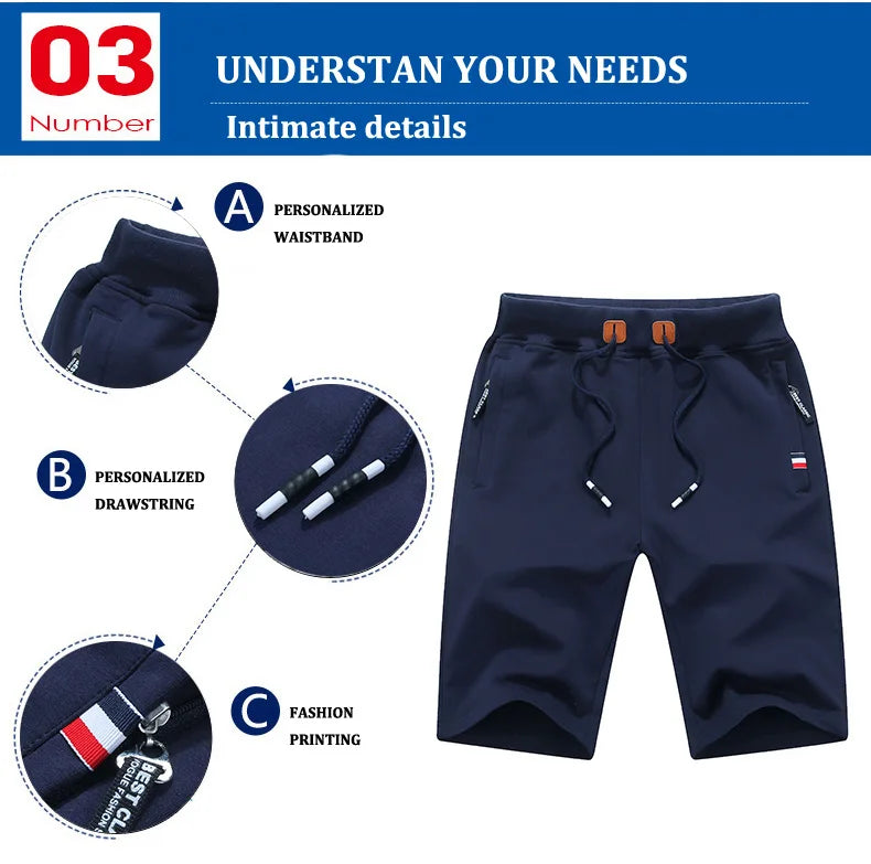 Shorts Men Cotton Casual Sports Men's Solid Shorts Drawstring Bermudas Elastic Waist Beach Short Pants Cool Summer New Fashion