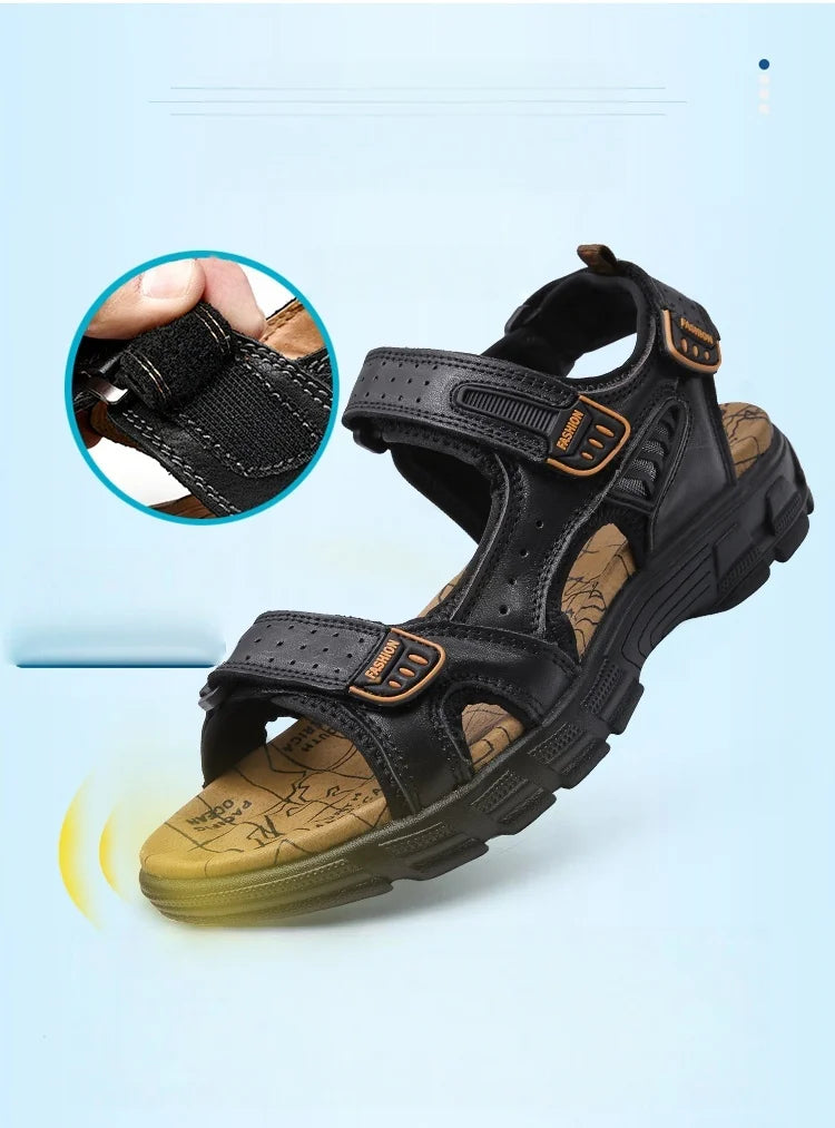 Men's shoes summer plus size shoes hollow soft bottom layer cowhide sandals casual sandals light outdoor beach shoes 38-46