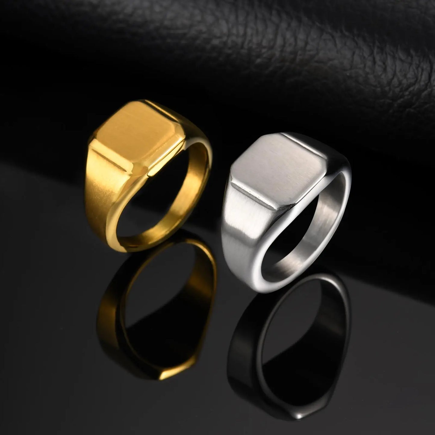 Stainless Steel Square Signet Ring for Men, Gold Silver Color High Polished Chunky Ring, Simple Statement Jewelry Thumb Ring