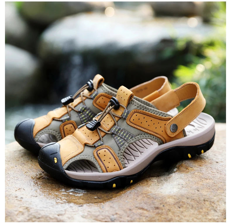 Genuine Leather Men Shoes 2023 Summer New Men's Beach Sandals Classic Men Outdoor Casual Sandals Slippers Plus Size 38-47