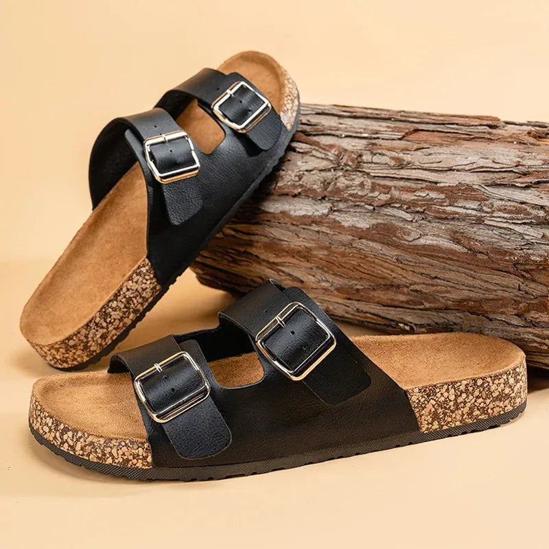 Fashion Classic Unisex Slippers For Men Comfortable Summer Cork Shoes For Men Outdoor Sandals Microfiber