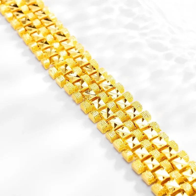 Premium9999 gold bracelet  pure gold mens real gold wrist chain fashionable and atmospheric24K watch buckle watch chainValentine