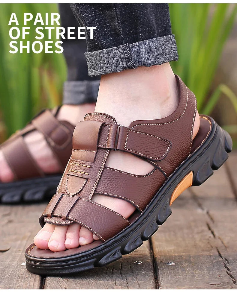 Men's Sandals Adjustable Solid Color Shoes Summer Casual Comfort with Durable Rubber Sole, Breathable PU for Outdoor Walking