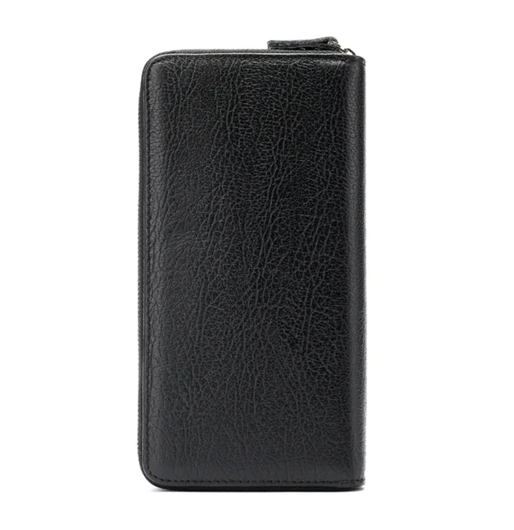 Leather long wallet men's top layer cowhide black business wallet horizontal square hand-held bag
