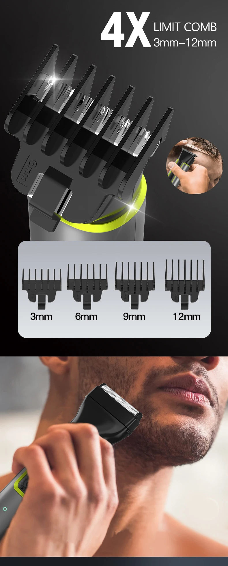 Beard Trimmer for Men Adjustable Hair Clippers Electric Cordless Kit Waterproof Professional Barbers Set Mens Mustache Trimmers