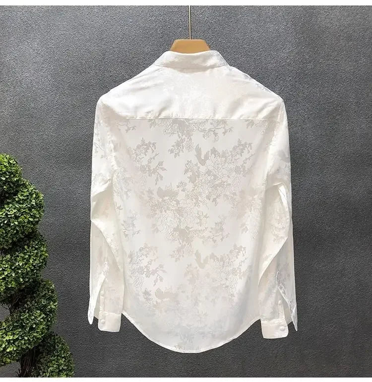 Men's High-end Shirt Spring and Autumn Summer Long-sleeved Handsome Dark Pattern Shirt Slim and Trendy Brand Versatile Top