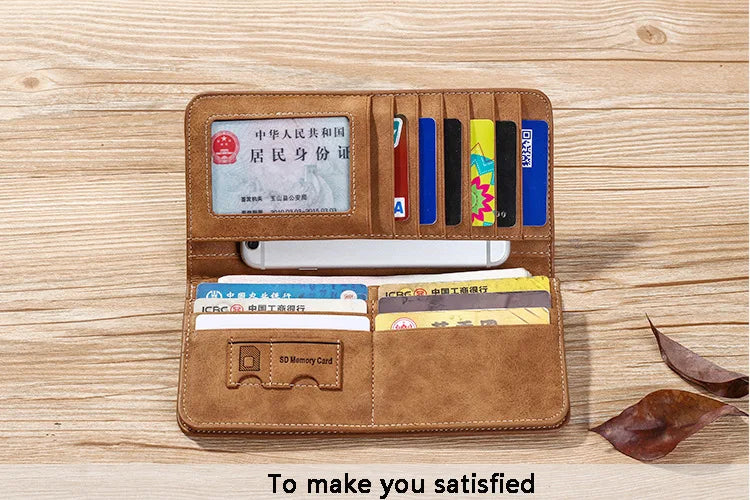 Long Men's Wallet Retro Casual Brand Wallet Korean Version Clutch Large Capacity Frosted Card Holder