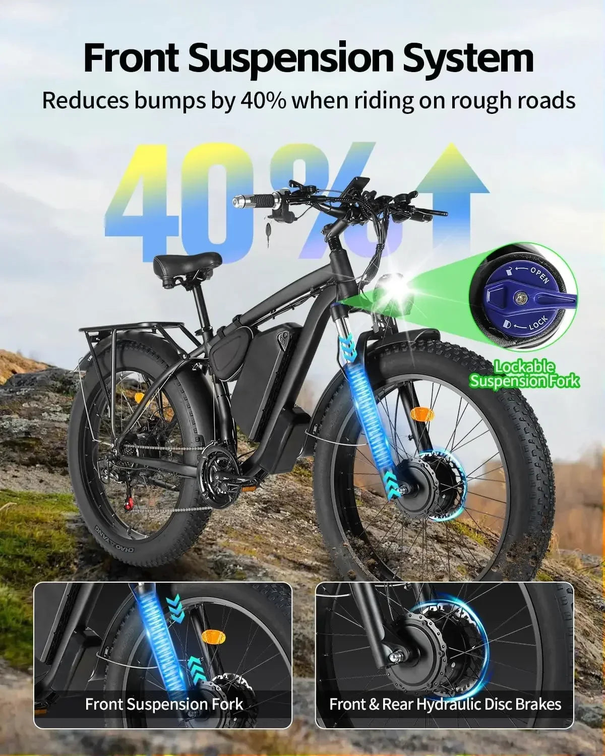 Electric Bicycle new B1 48v 22.4ah battery adult 2000W Dual Motor 26 inch tire All terrain Hydraulic brake multi-function E-bike