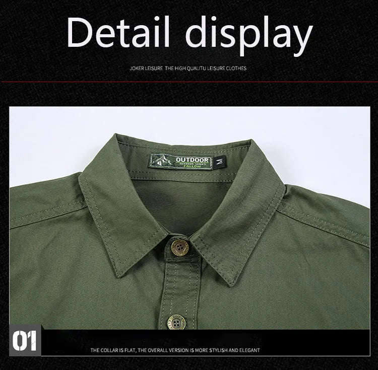 Summer men's thin short sleeved shirts, men's outdoor work clothes, multi bag half sleeved tops, pure cotton washed shirts