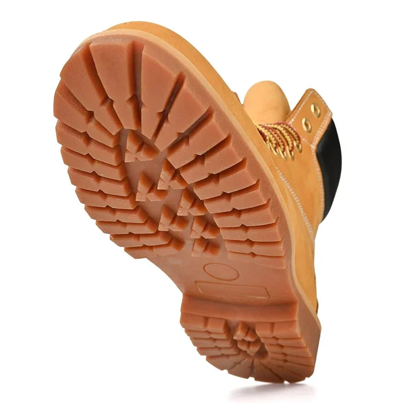 Men Boots High Top Boots Men's Leather Shoes Winter Fashion Plush Warm Shoes Outdoor Sneakers Lace Up Non-Slip Ankle Boots Male