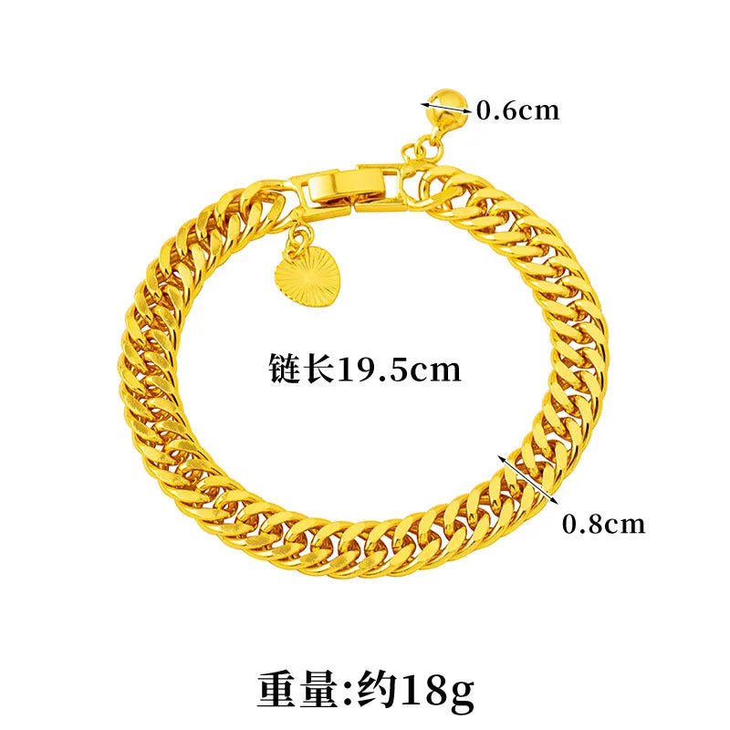 Goldpure Luxury 24K 9999 Pure Gold real gold Women's Bell Clasp Boss Bracelet Chain Bracelet