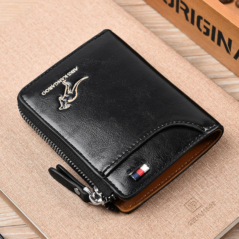 Men's Wallet PU Leather Business Card Holder Zipper Purse for Men RFID Protection Purses Luxury Designer Money Bag Male Gift