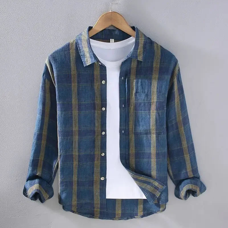 2025 Shirts for Men Long-sleeved Spring and Autumn Thin Fashion Plaid Top Casual Loose Cardigan Versatile Jacket