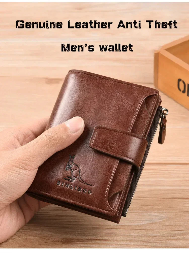 Leather Men’s Wallet Luxury Mens Purse Male Zipper Card Holders with Coin Pocket Rfid Wallets Gifts for Men Money Bag