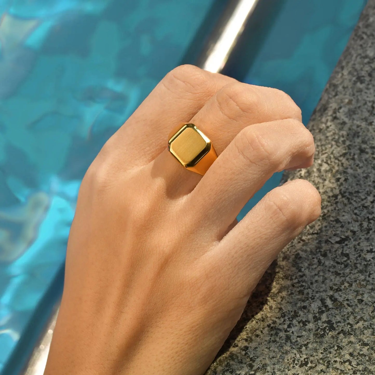 Stainless Steel Square Signet Ring for Men, Gold Silver Color High Polished Chunky Ring, Simple Statement Jewelry Thumb Ring