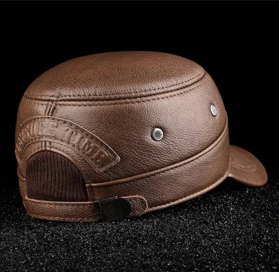2025 New Men Spring/Winter Real Leather Black/Brown Flat Baseball Caps Male 54-62 cm Customized Size Outdoor Snapback Golf Hat