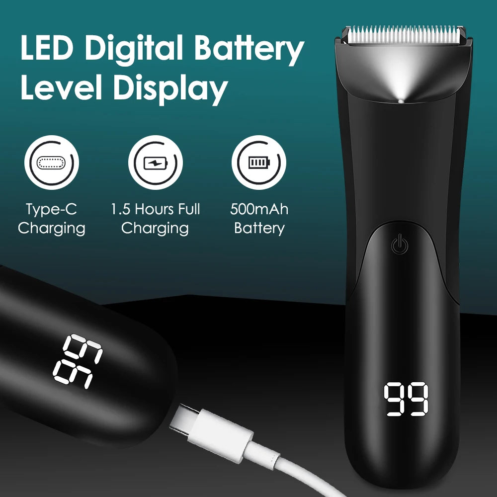 Electric Body Hair Trimmer for Men Ceramic Blade Head Pubic Ball Shaver Hair Removal Bikini Groin Trimming Clipper Beard Razor